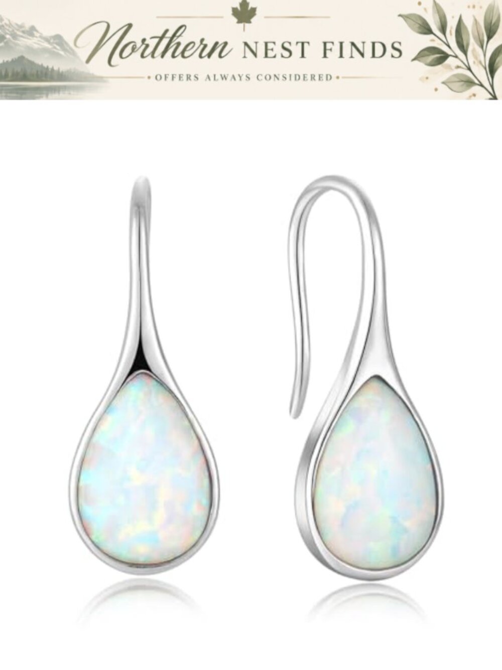 Opal Teardrop Dangle Earrings 925 Sterling Silver Hook Drop Jewelry Gift